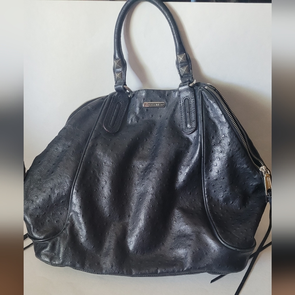 GUC Rebecca Minkoff Romeo Leather  Satchel Ostrich Style Black - Picture 2 of 16